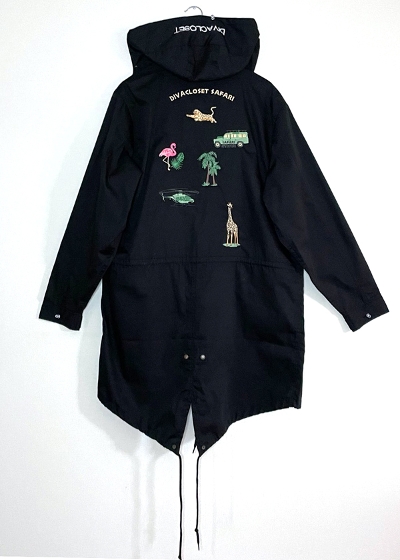 モッズコート　T/Cウェザー ジップアップジャケット  フードジャケット カーキ ブラック　モッズコート　刺繍