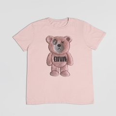 【限定カラー】もこもこ クマ ワッペン刺繍Tシャツ 3D刺繍 Tシャツ 半袖  ピンク 