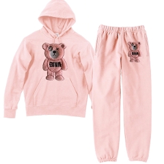 【限定カラー】もこもこ クマ ワッペン刺繍 セットアップ 3D刺繍 ピンク 男性 女性 トラックスーツ 上下 スウェット 
