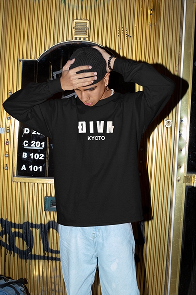 DIVA　kyoto　ロゴ 刺繍 ロンT長袖 トップス ブラック ホワイト