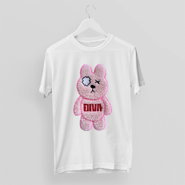 もこもこ うさぎ ウサギ ラビット ワッペン刺繍 Tシャツ 3D刺繍