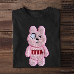 もこもこ うさぎ ウサギ ラビット ワッペン刺繍 Tシャツ 3D刺繍