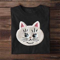 もこもこ 猫 ネコ キャット ぶすネコ ワッペン刺繍 Tシャツ 3D刺繍
