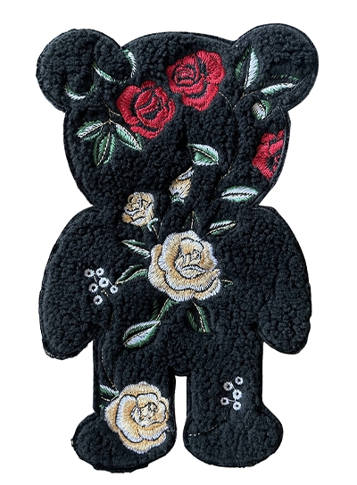 ヴィンテージ花柄 薔薇 ローズ 刺繍 くま　もこもこ　ぷくふわ　ワッペン クマ 3D刺繍 ロンT