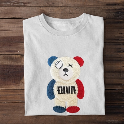トリコロールクマ  ワッペン  クマ 刺繍 ぬいぐるみ風 3D刺繍 Tシャツ