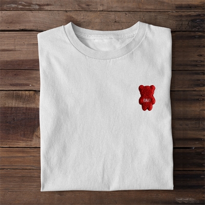 クマ　ワンポイント　刺繍Tシャツ 3D刺繍 半袖
